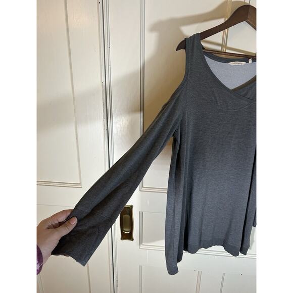 Soft Surroundings Cold Shoulder Terry Cloth Sweatshirt Womens Size Medium Gray - Picture 2 of 8